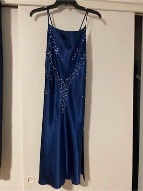 Contemporary lyrical midnight Blue Satin Slip Dress dance costume